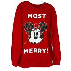 Disney Mickey Mouse Christmas Sweatshirt Mens Size XL Red Christmas Light Mickey